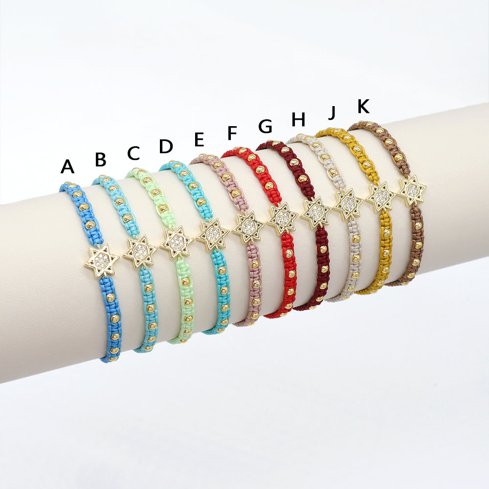 Handmade Customizable Brass Charm Bracelet With Cotton Wire