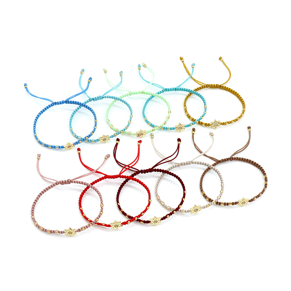 Handmade Customizable Brass Charm Bracelet With Cotton Wire