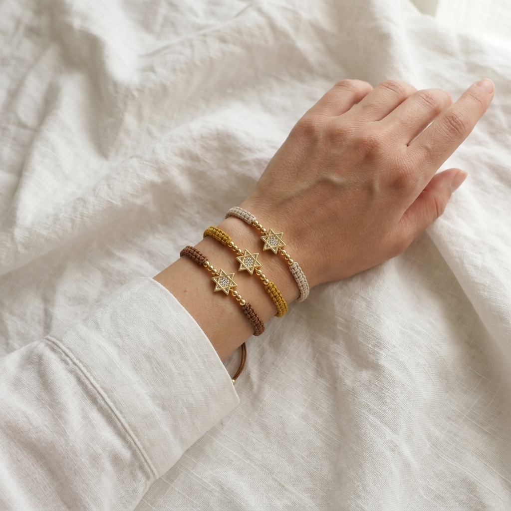 Handmade Customizable Brass Charm Bracelet With Cotton Wire