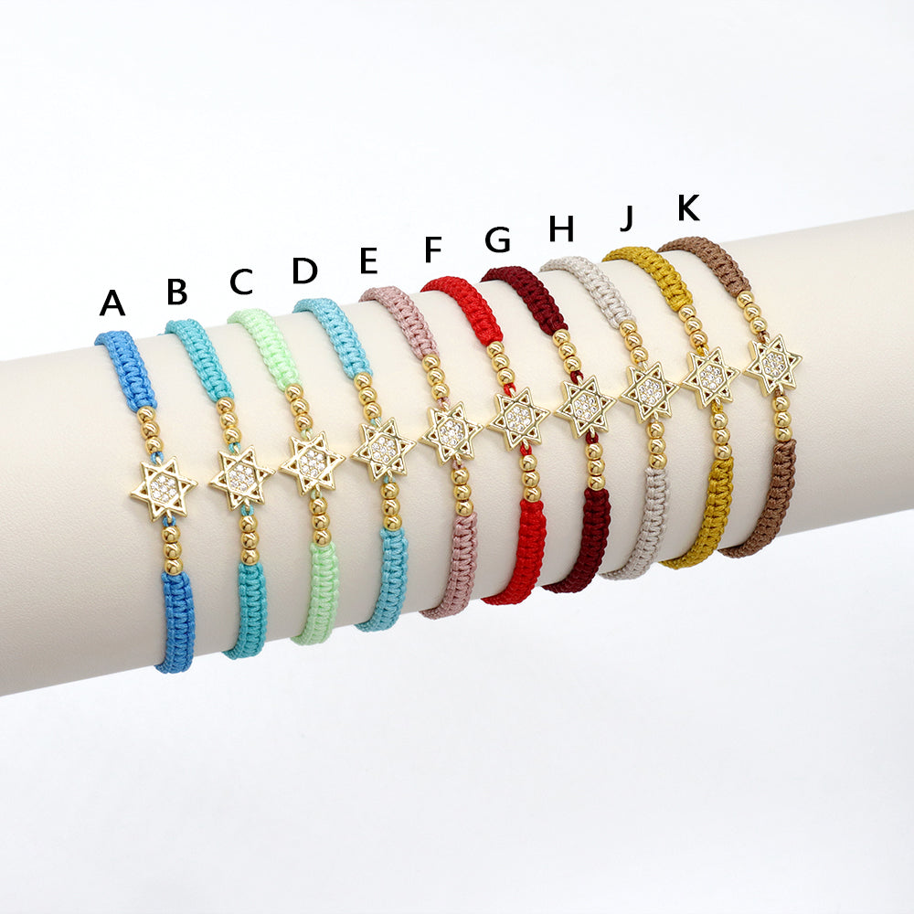 Handmade Customizable Brass Charm Bracelet With Cotton Wire
