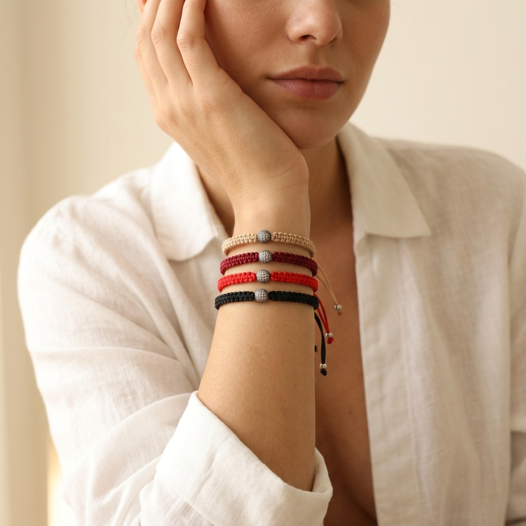 Handmade Customizable Brass Charm Bracelet With Cotton Wire