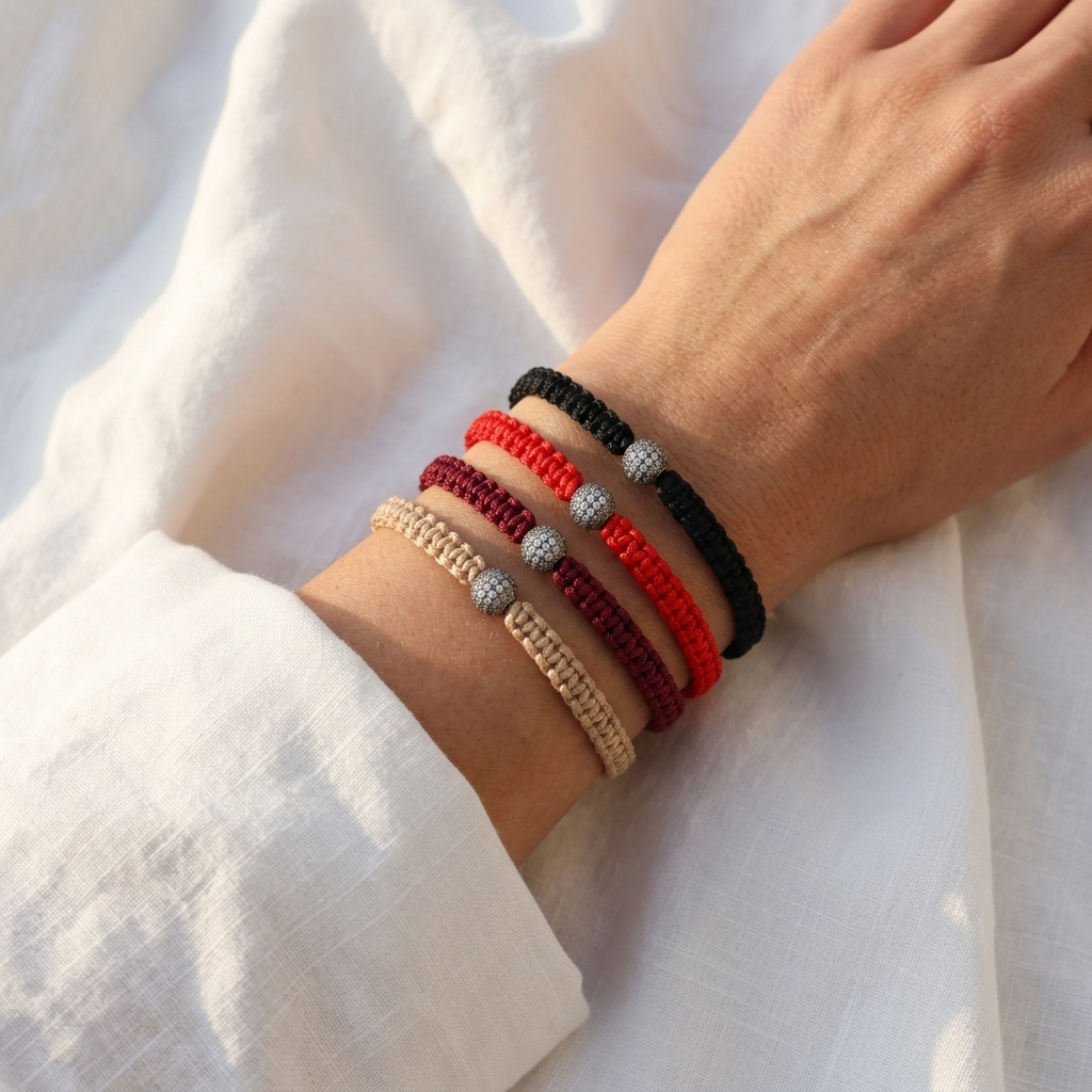 Handmade Customizable Brass Charm Bracelet With Cotton Wire