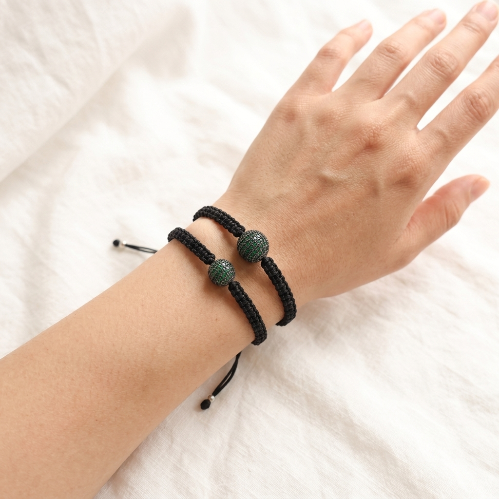 Handmade Customizable Brass Charm Bracelet With Cotton Wire
