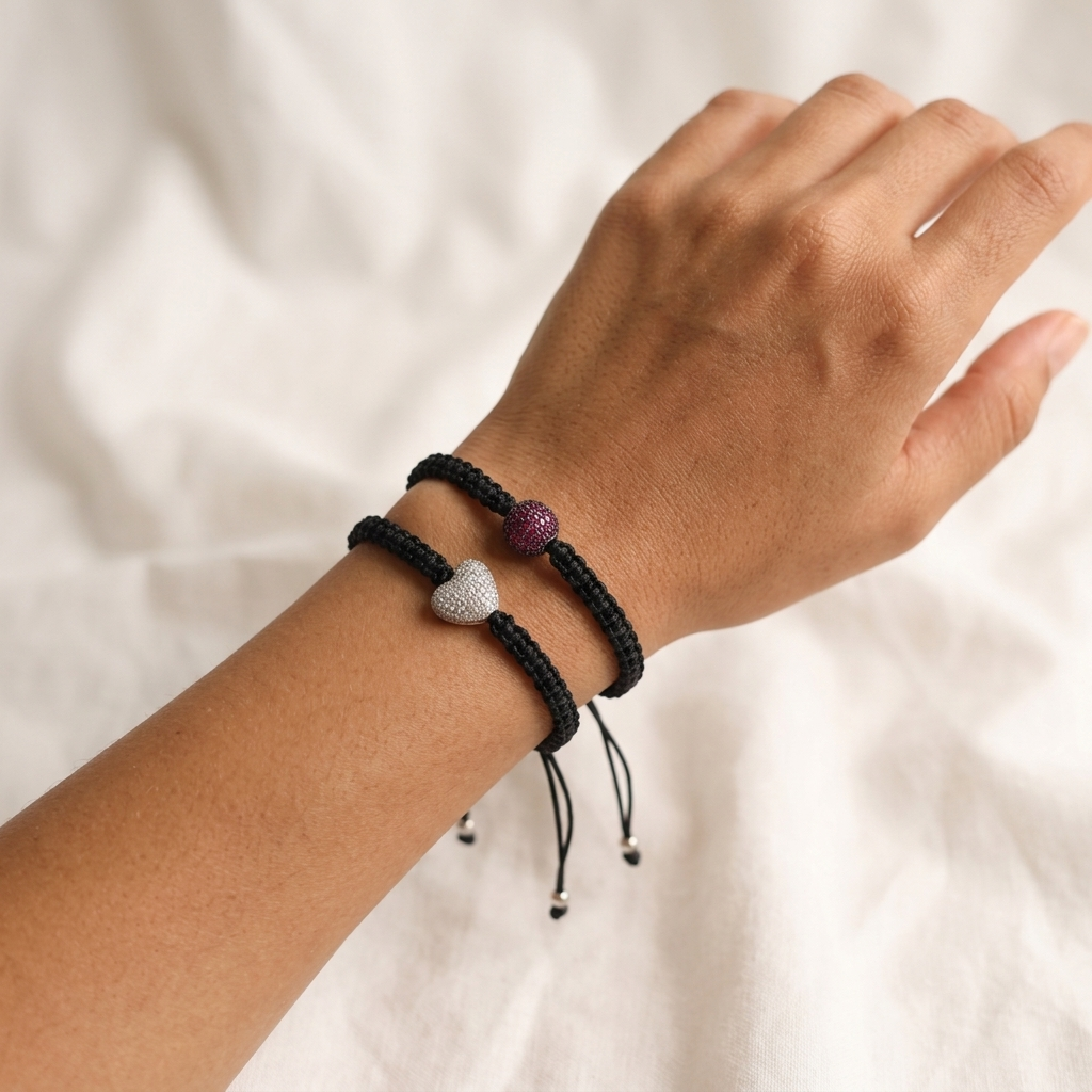 Handmade Customizable Brass Charm Bracelet With Cotton Wire