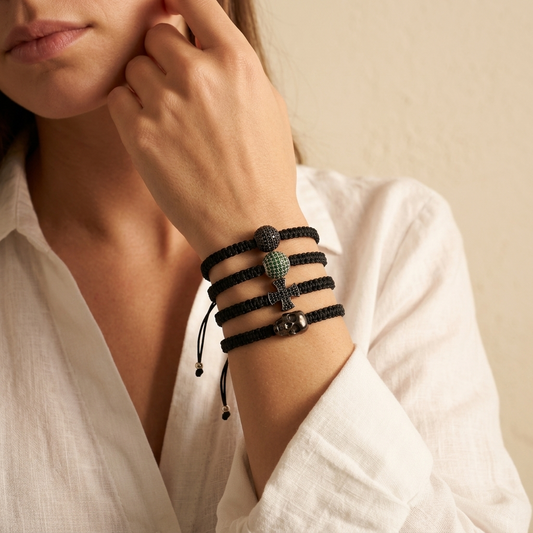 Handmade Customizable Brass Charm Bracelet With Cotton Wire