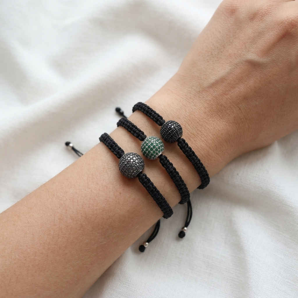 Handmade Customizable Brass Charm Bracelet With Cotton Wire