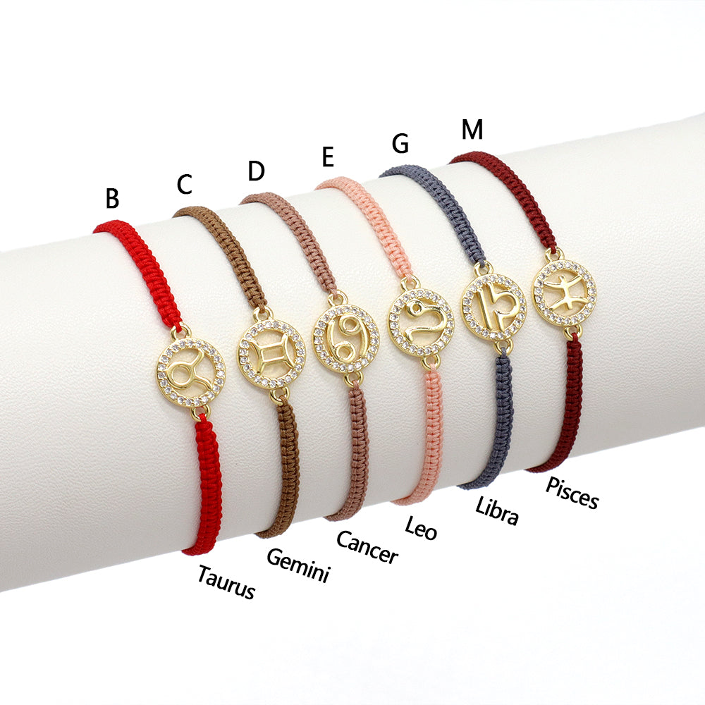 Handmade Customizable Brass Charm Bracelet With Cotton Wire