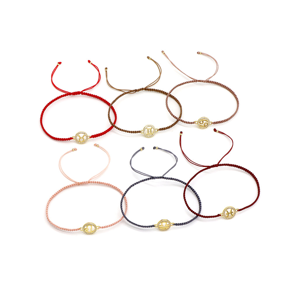 Handmade Customizable Brass Charm Bracelet With Cotton Wire