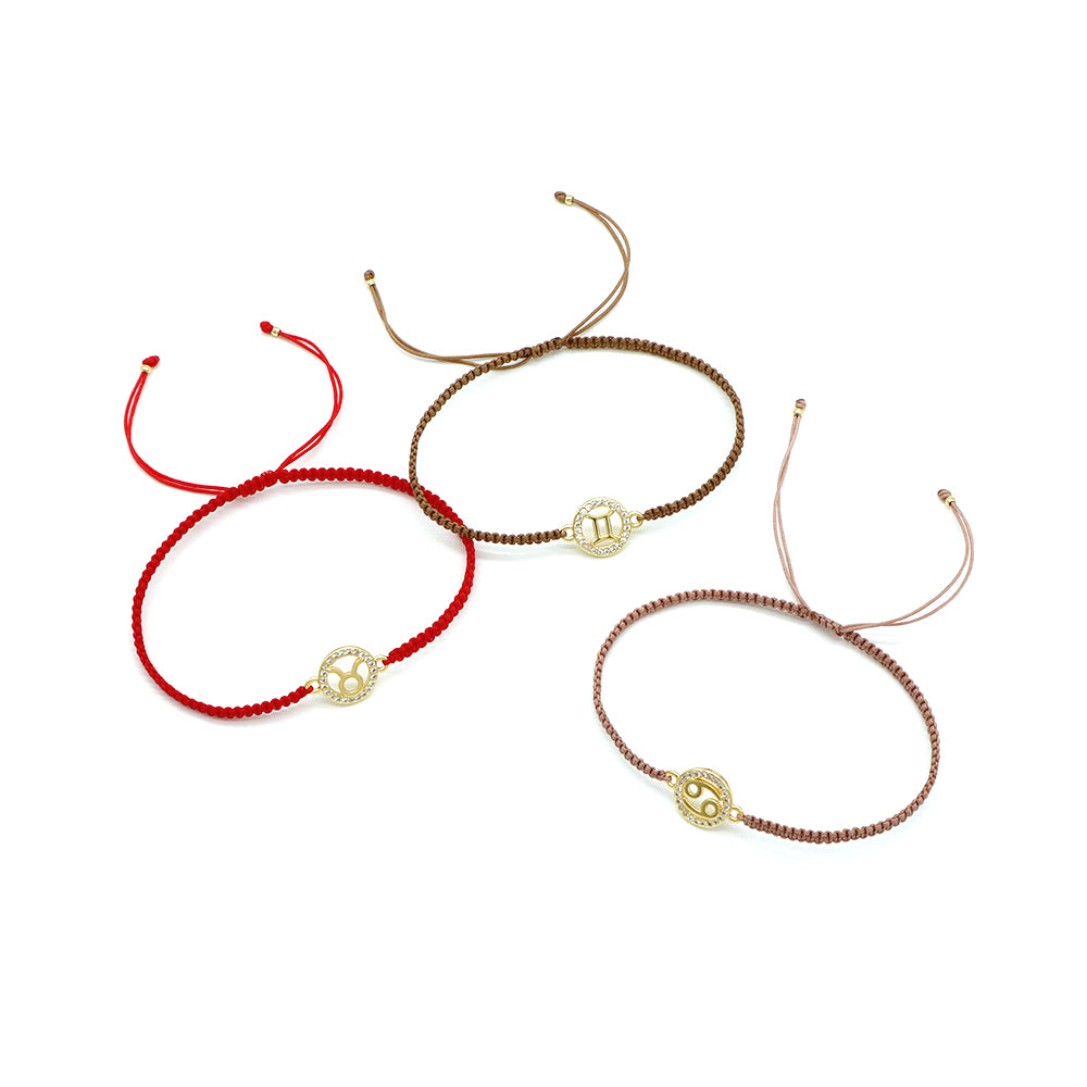 Handmade Customizable Brass Charm Bracelet With Cotton Wire