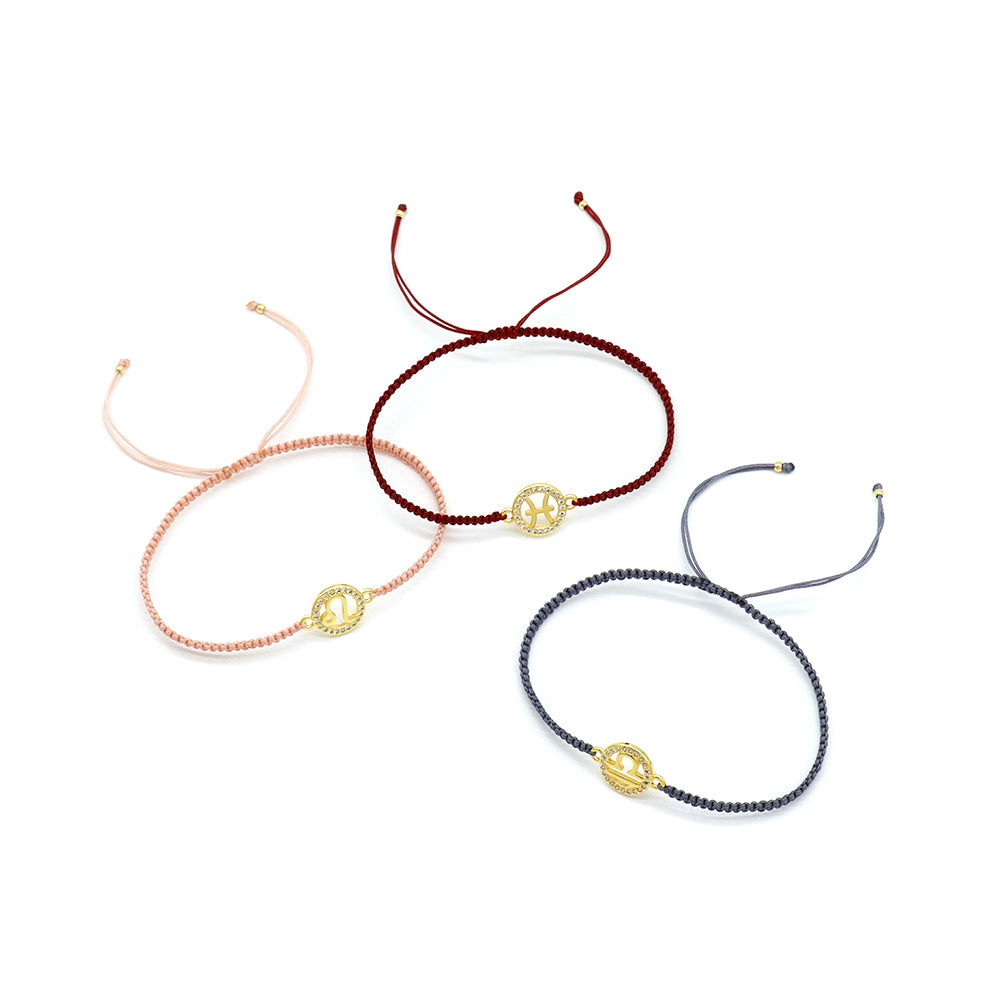 Handmade Customizable Brass Charm Bracelet With Cotton Wire