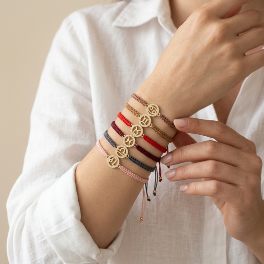 Handmade Customizable Brass Charm Bracelet With Cotton Wire