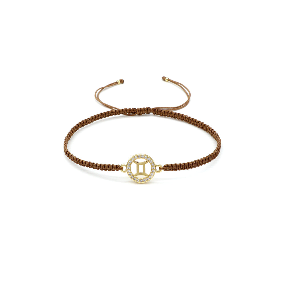 Handmade Customizable Brass Charm Bracelet With Cotton Wire