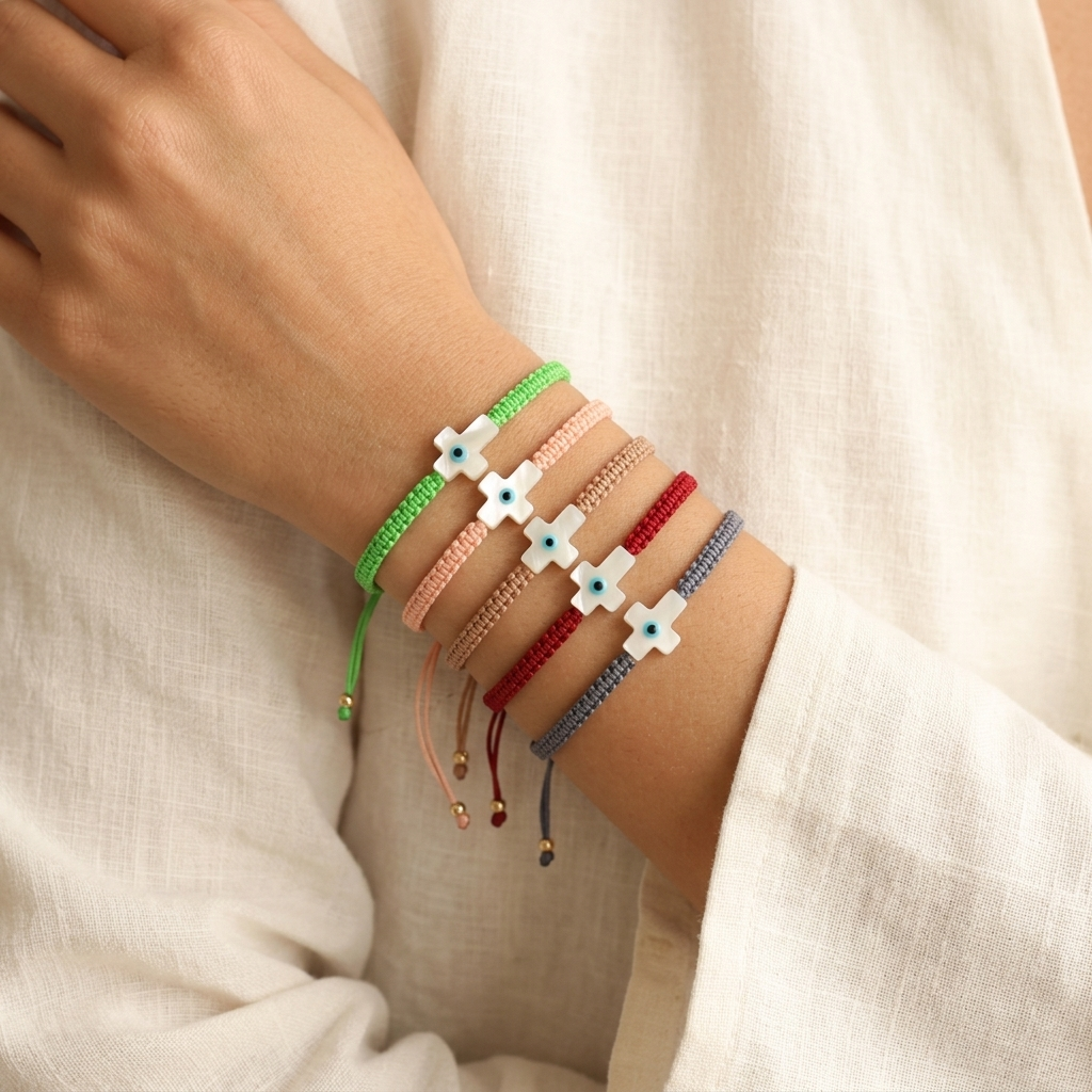 Handmade Customizable Shell Charm Bracelet With Cotton Wire