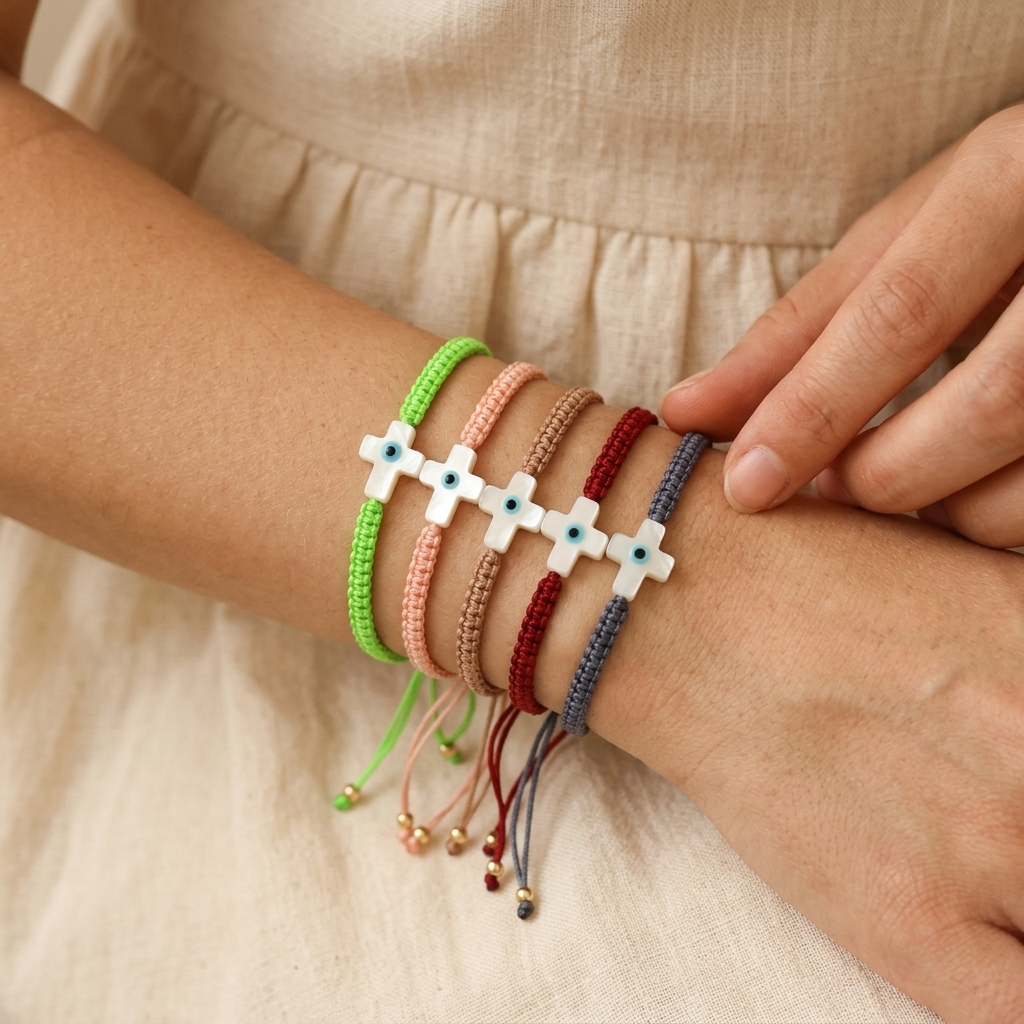 Handmade Customizable Shell Charm Bracelet With Cotton Wire