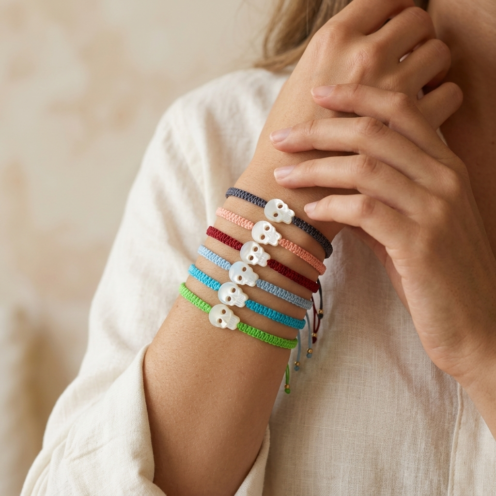 Handmade Customizable Shell Charm Bracelet With Cotton Wire