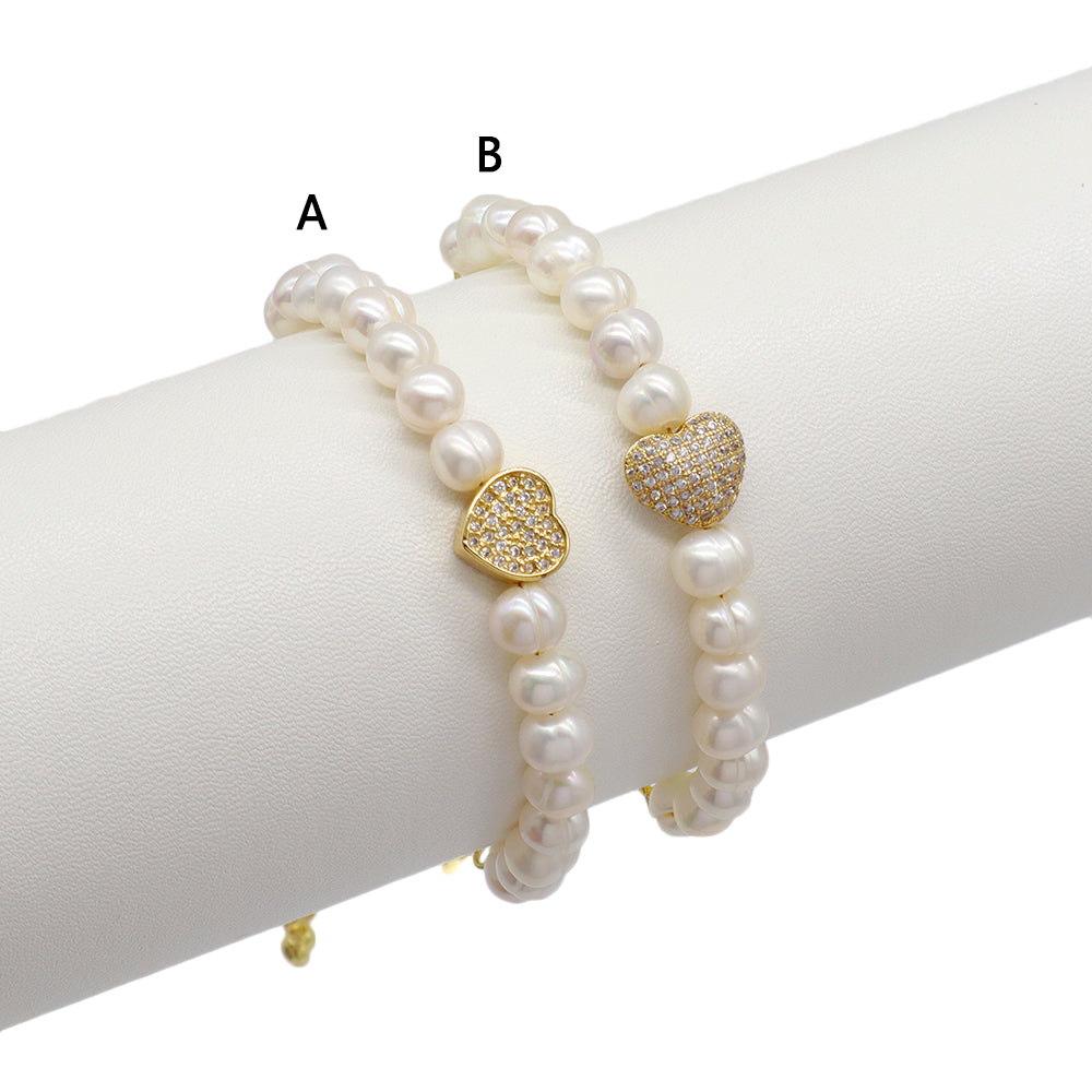 Handmade Customizable Fresh Water Pearl Bracelet With Brass Charm