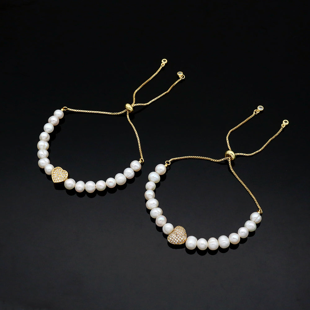 Handmade Customizable Fresh Water Pearl Bracelet With Brass Charm