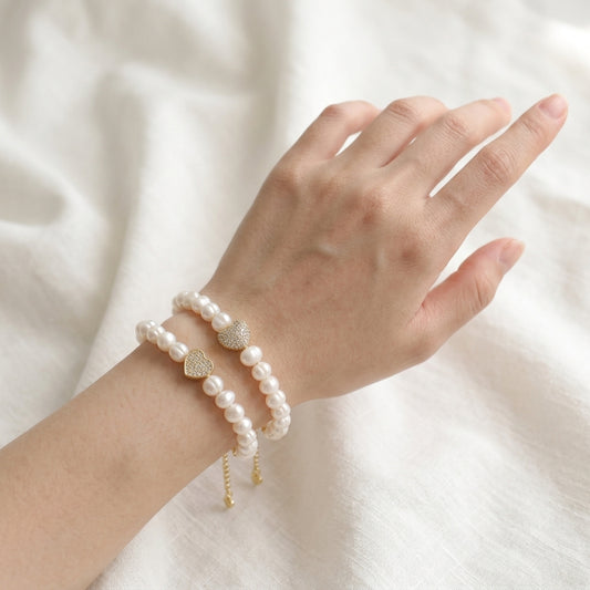 Handmade Customizable Fresh Water Pearl Bracelet With Brass Charm