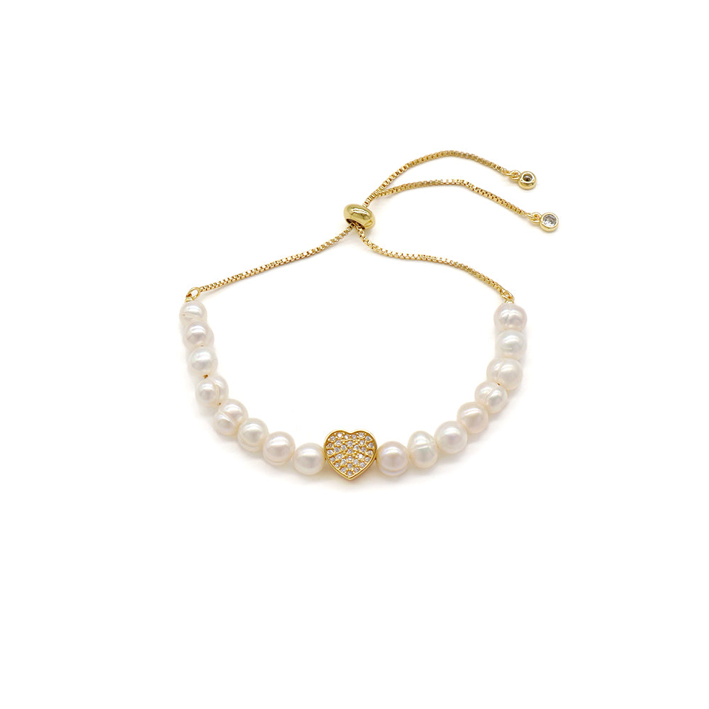 Handmade Customizable Fresh Water Pearl Bracelet With Brass Charm