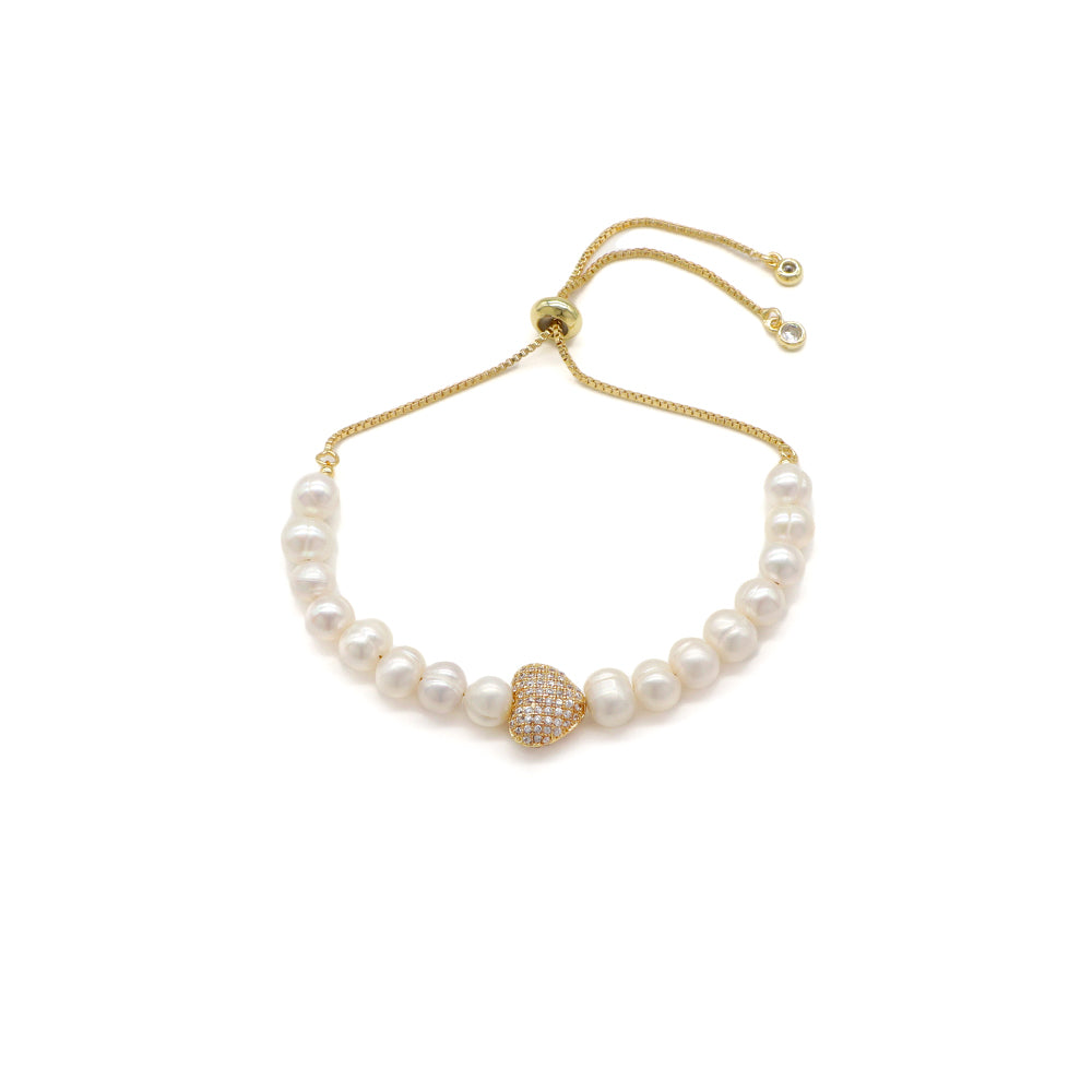 Handmade Customizable Fresh Water Pearl Bracelet With Brass Charm