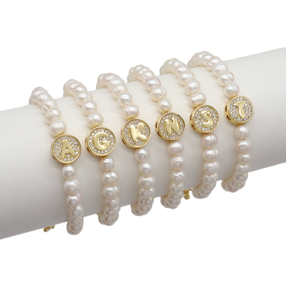 Handmade Customizable Fresh Water Pearl Bracelet With Brass Charm