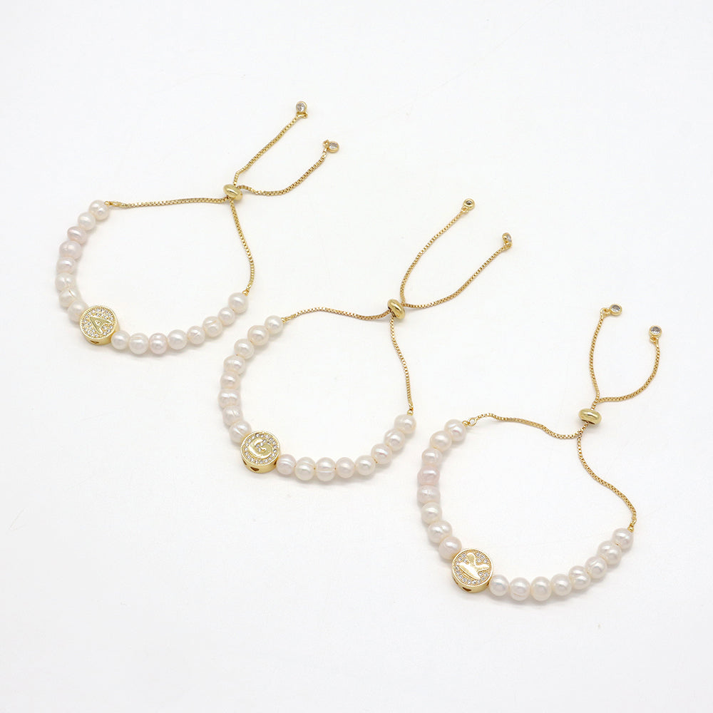 Handmade Customizable Fresh Water Pearl Bracelet With Brass Charm