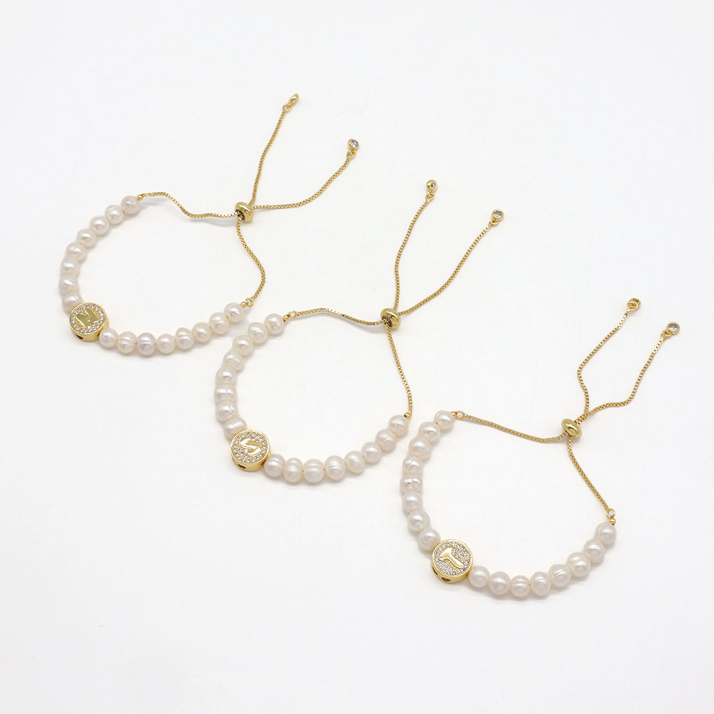 Handmade Customizable Fresh Water Pearl Bracelet With Brass Charm
