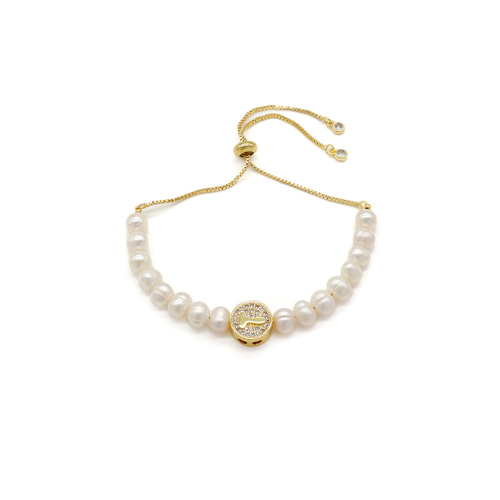 Handmade Customizable Fresh Water Pearl Bracelet With Brass Charm