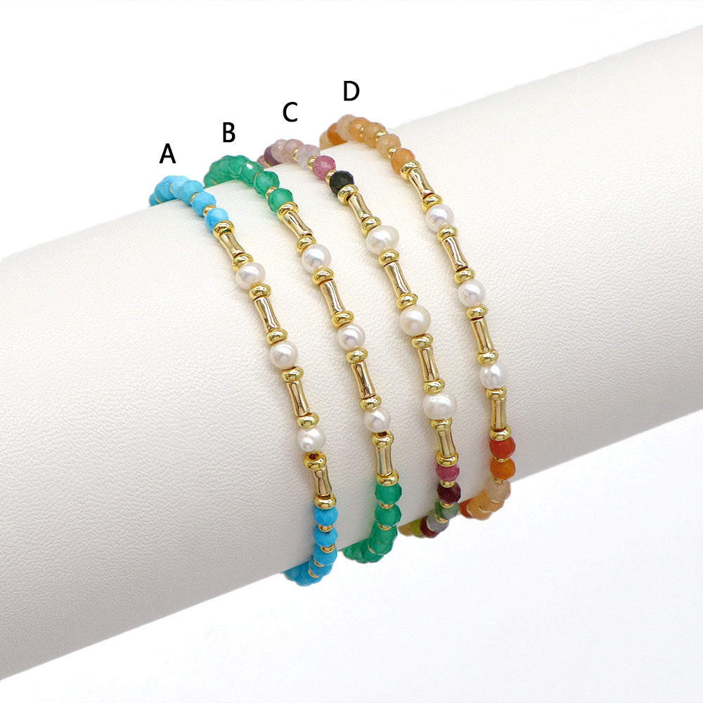 Handmade Customizable Natural Stone Bracelet With Fresh Water Pearl