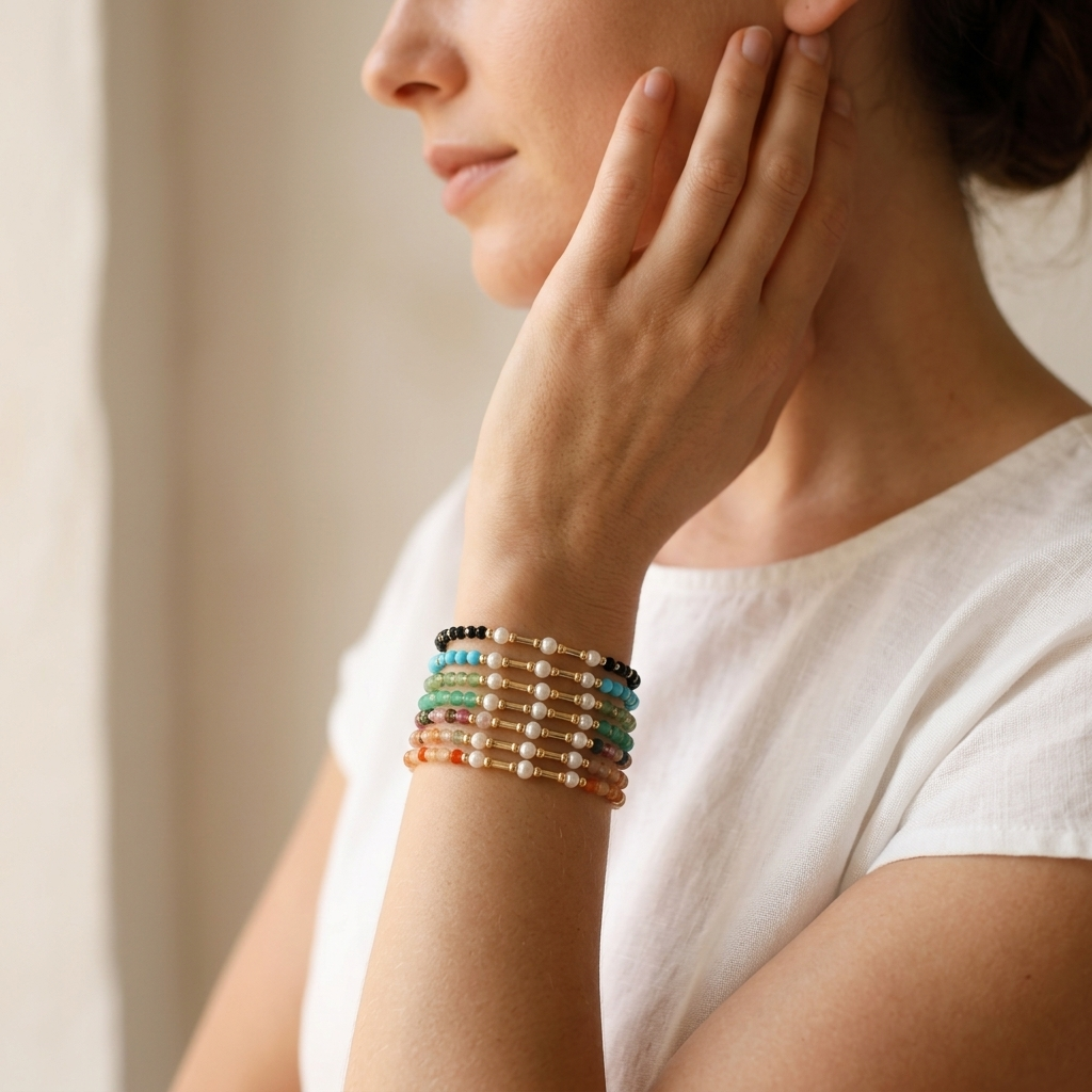 Handmade Customizable Natural Stone Bracelet With Fresh Water Pearl