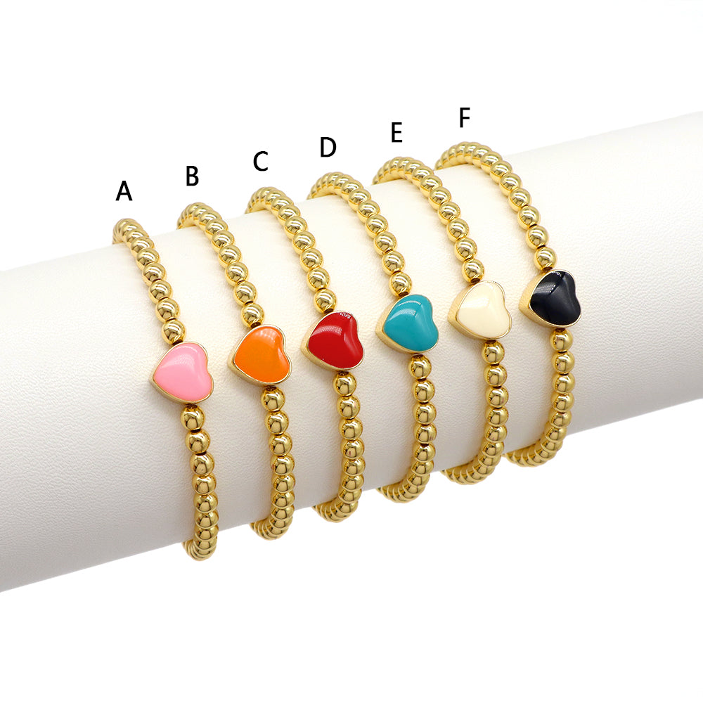 Handmade Customizable Brass Beads Bracelet With Enamel Charms