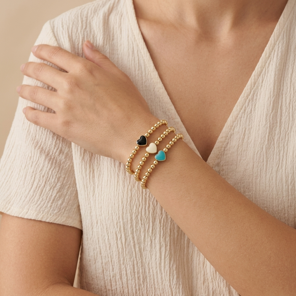 Handmade Customizable Brass Beads Bracelet With Enamel Charms