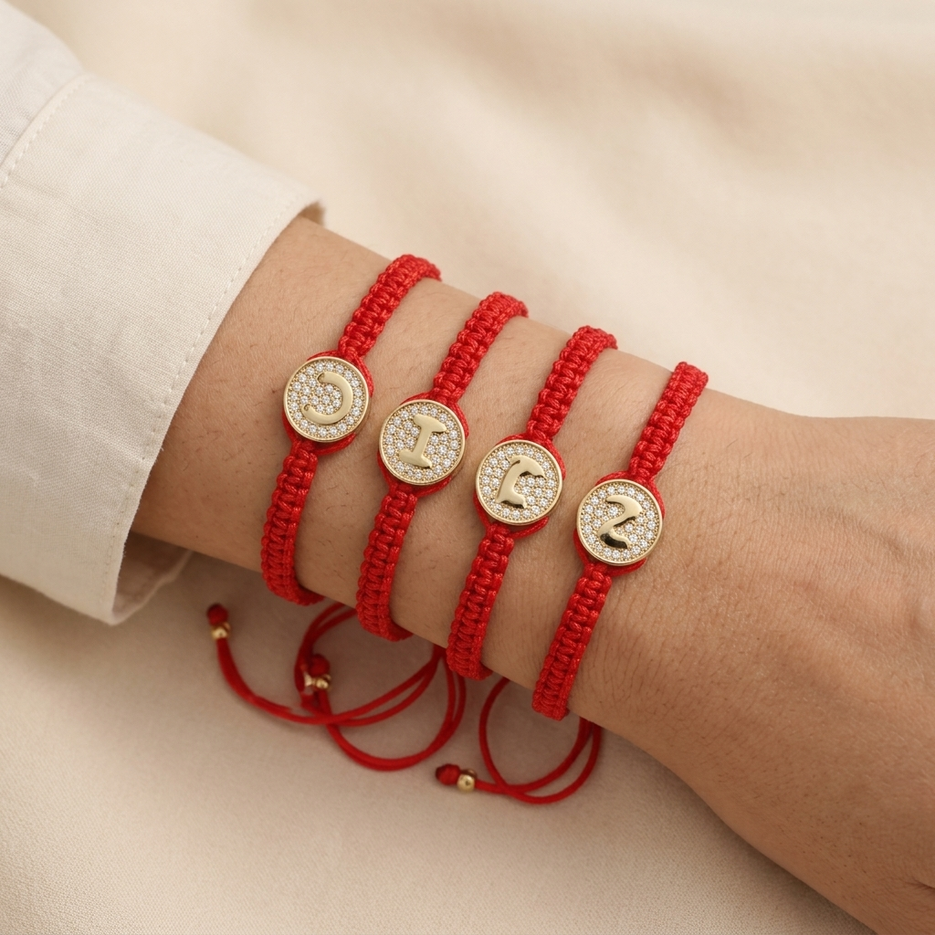 Handmade Customizable Brass Charm Bracelet With Cotton Wire