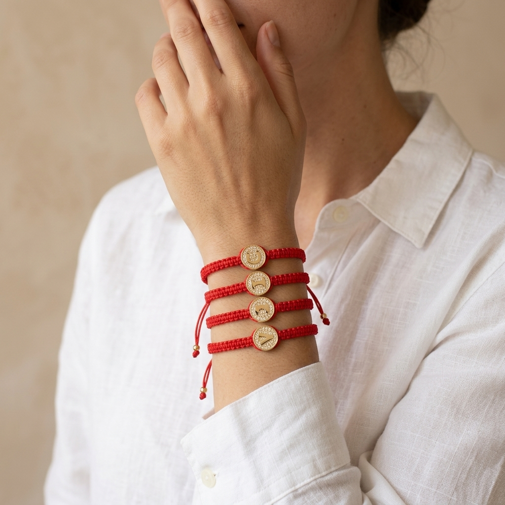 Handmade Customizable Brass Charm Bracelet With Cotton Wire