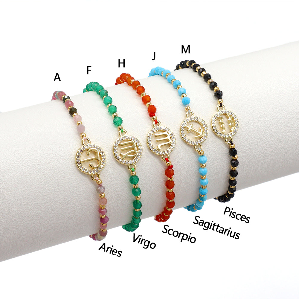 Handmade Customizable Natural Stone Beads Bracelet With Brass Charm