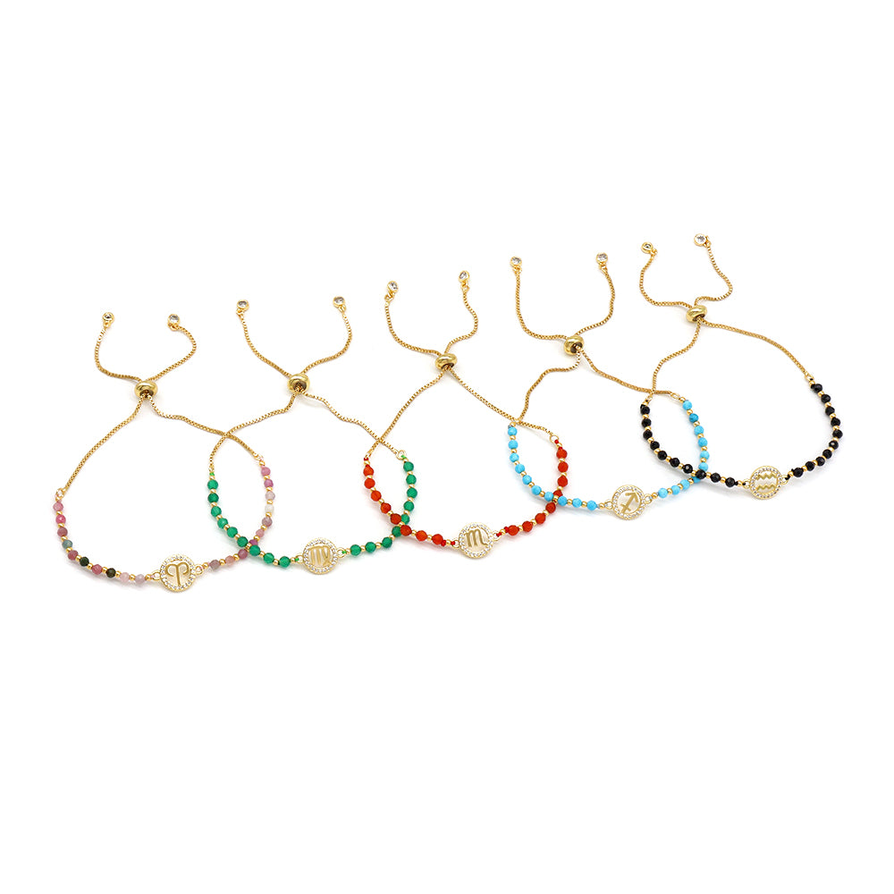 Handmade Customizable Natural Stone Beads Bracelet With Brass Charm