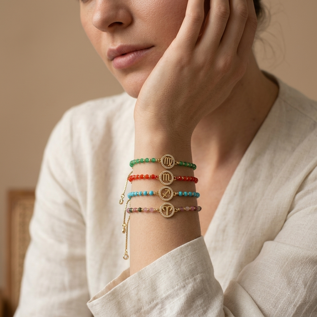 Handmade Customizable Natural Stone Beads Bracelet With Brass Charm