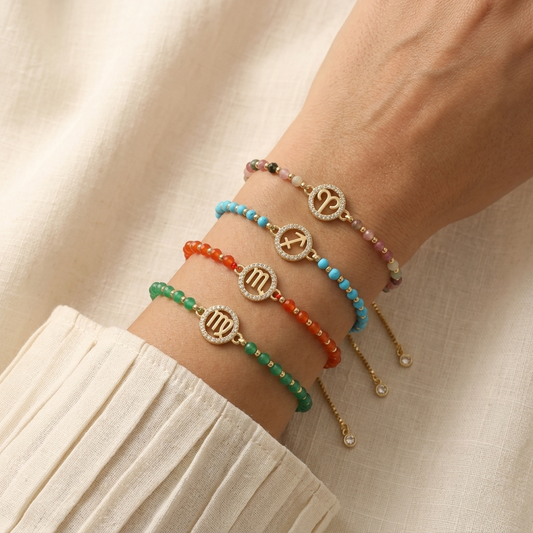Handmade Customizable Natural Stone Beads Bracelet With Brass Charm