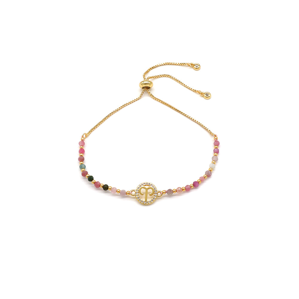Handmade Customizable Natural Stone Beads Bracelet With Brass Charm