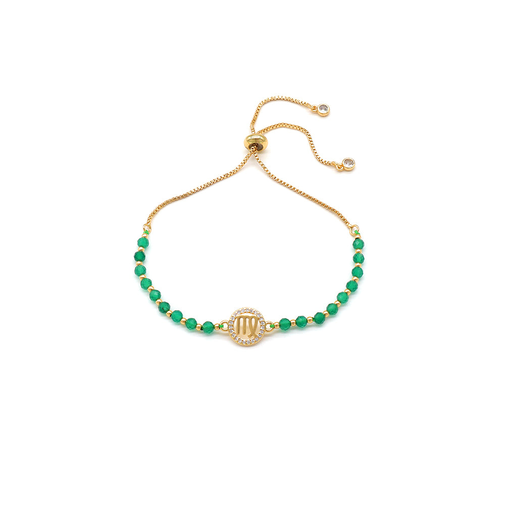 Handmade Customizable Natural Stone Beads Bracelet With Brass Charm