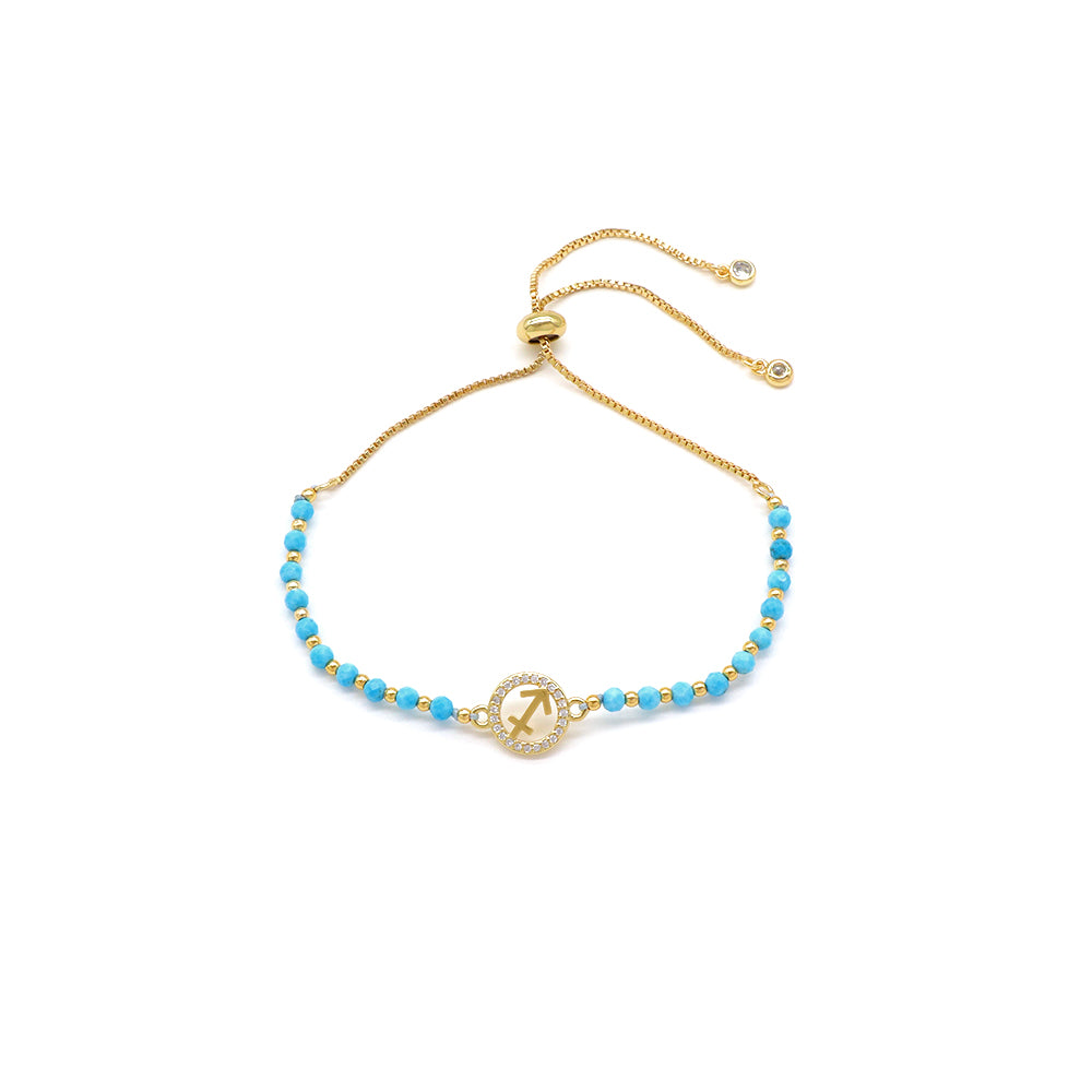Handmade Customizable Natural Stone Beads Bracelet With Brass Charm