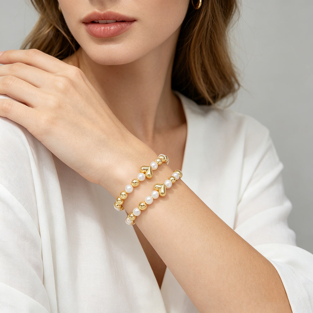 Handmade Customizable Brass Bracelet With Fresh Water Pearl