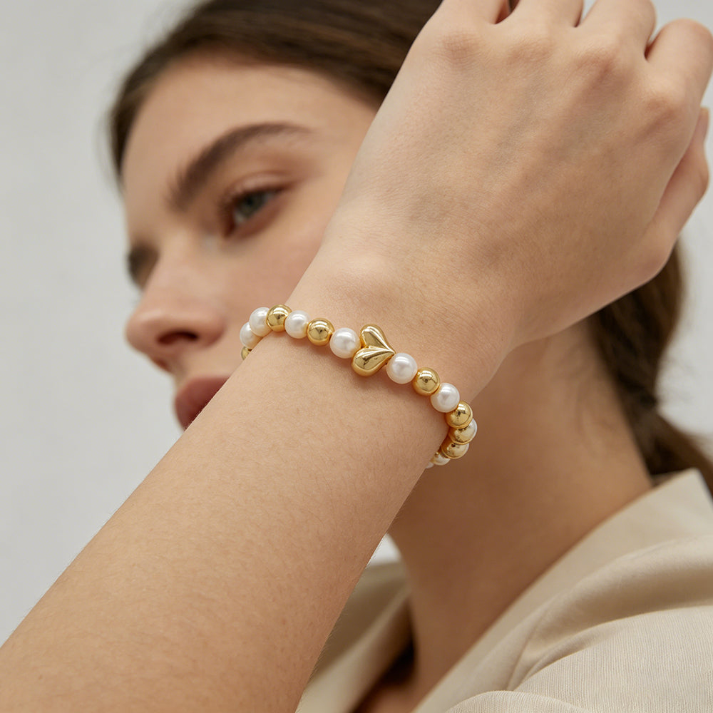 Handmade Customizable Brass Bracelet With Fresh Water Pearl