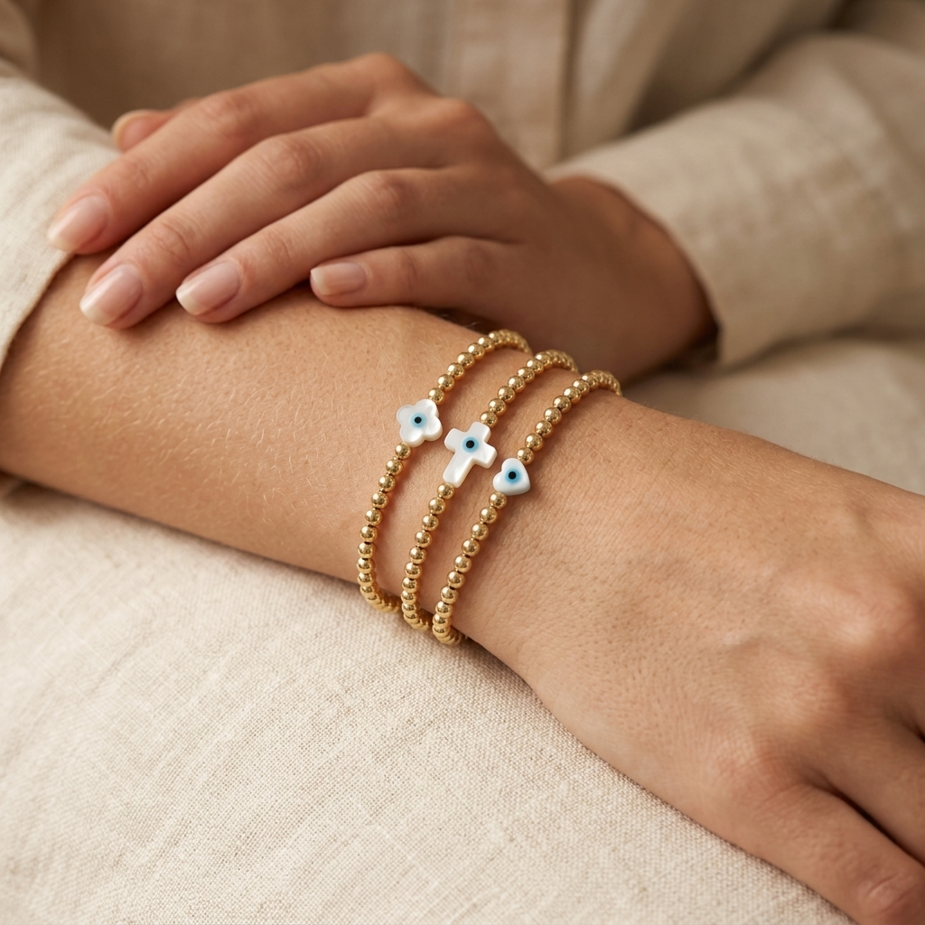 Handmade Customizable Brass Bracelet With Shell Charm