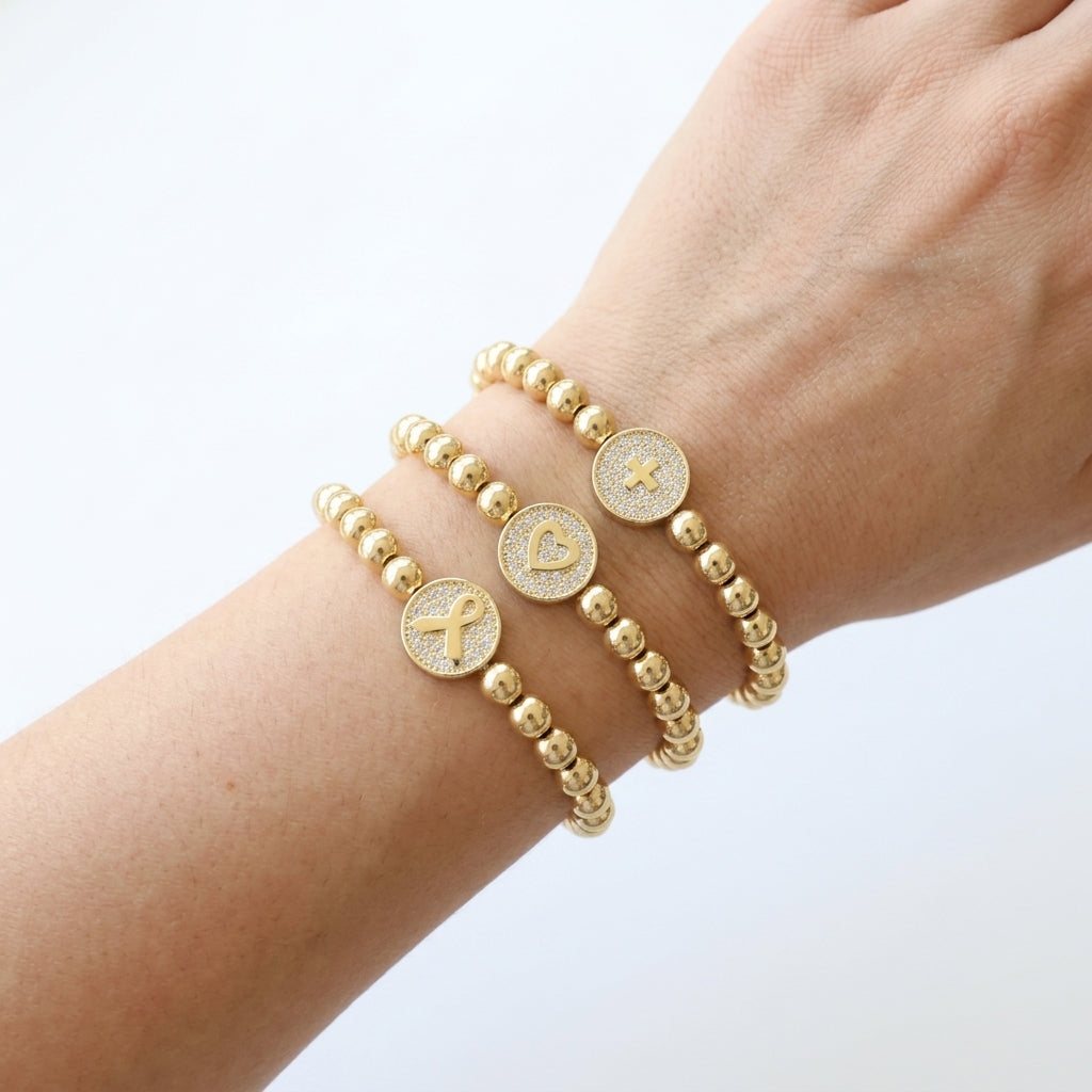Handmade Customizable Brass Beads Bracelet With Brass Charms