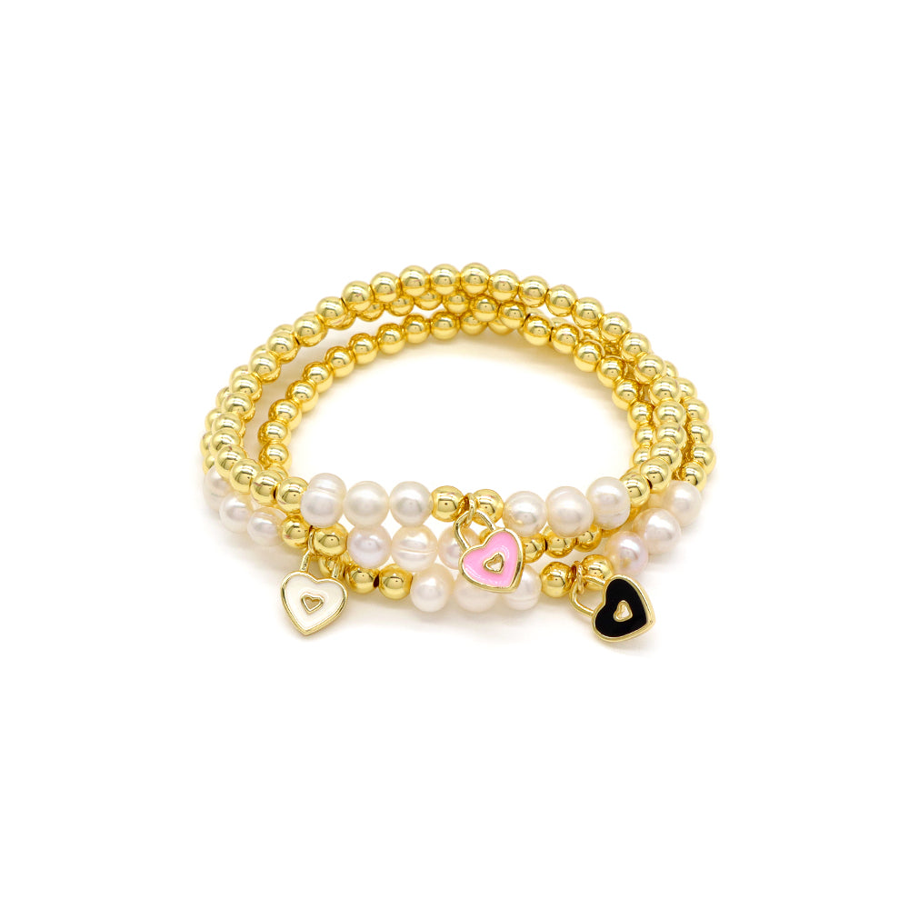 Handmade Customizable Brass Beads Bracelet With Enamel Charm Fresh Water Pearl