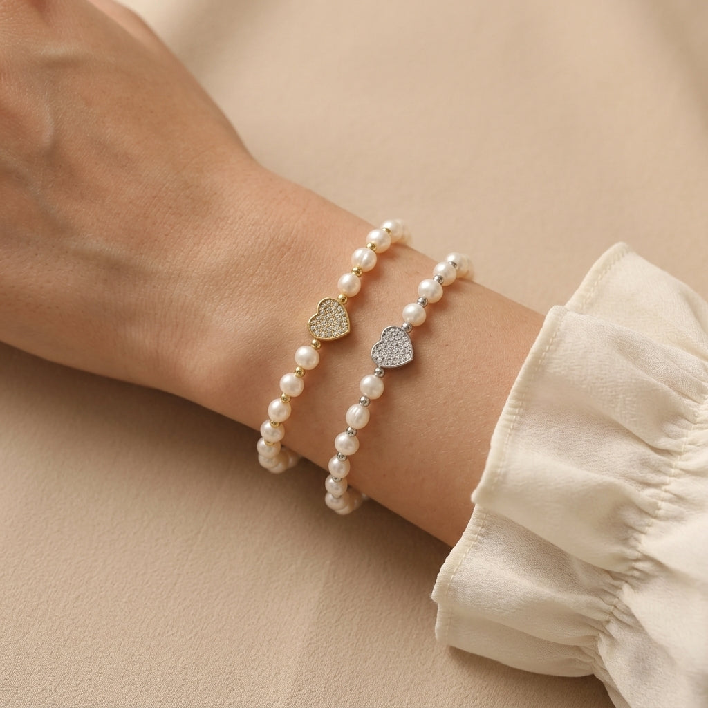 Handmade Customizable Fresh Water Pearl Bracelet With Brass Charm