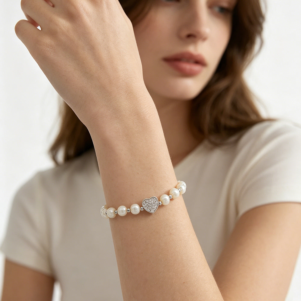 Handmade Customizable Fresh Water Pearl Bracelet With Brass Charm