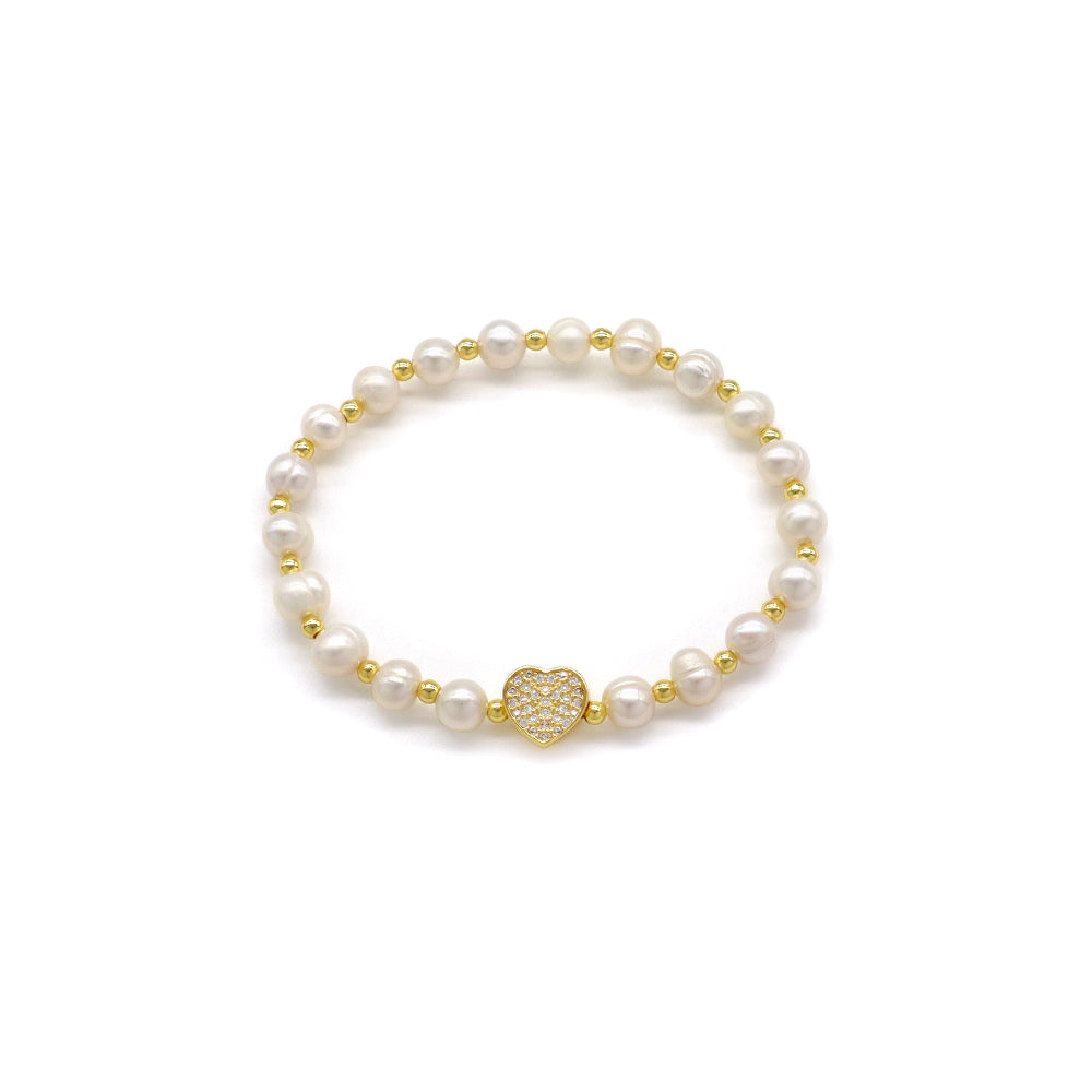 Handmade Customizable Fresh Water Pearl Bracelet With Brass Charm