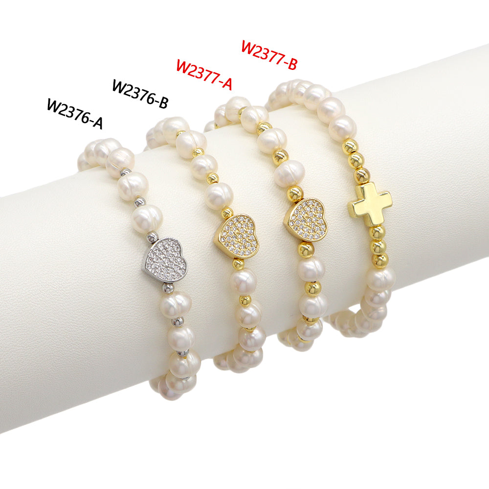 Handmade Customizable Fresh Water Pearl Bracelet With Brass Charm